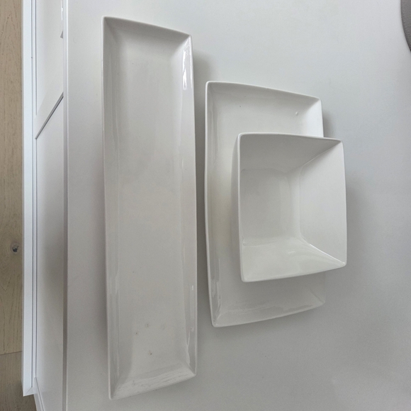 Other - Set of 3 White Rectangular and Square Serving Dishes